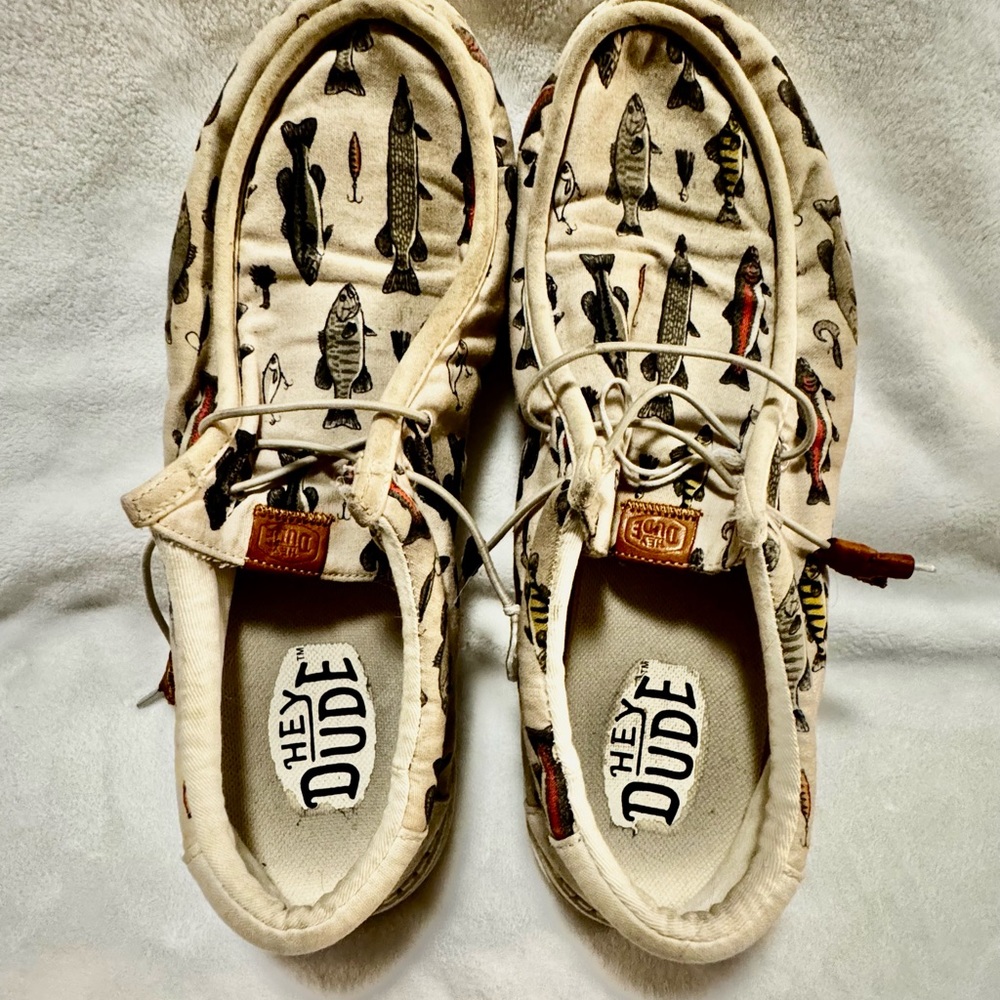 Hey Dude Men's Sz 13 Fishing Slip On Loafers Wally Fish Lure Shoes Fisherman